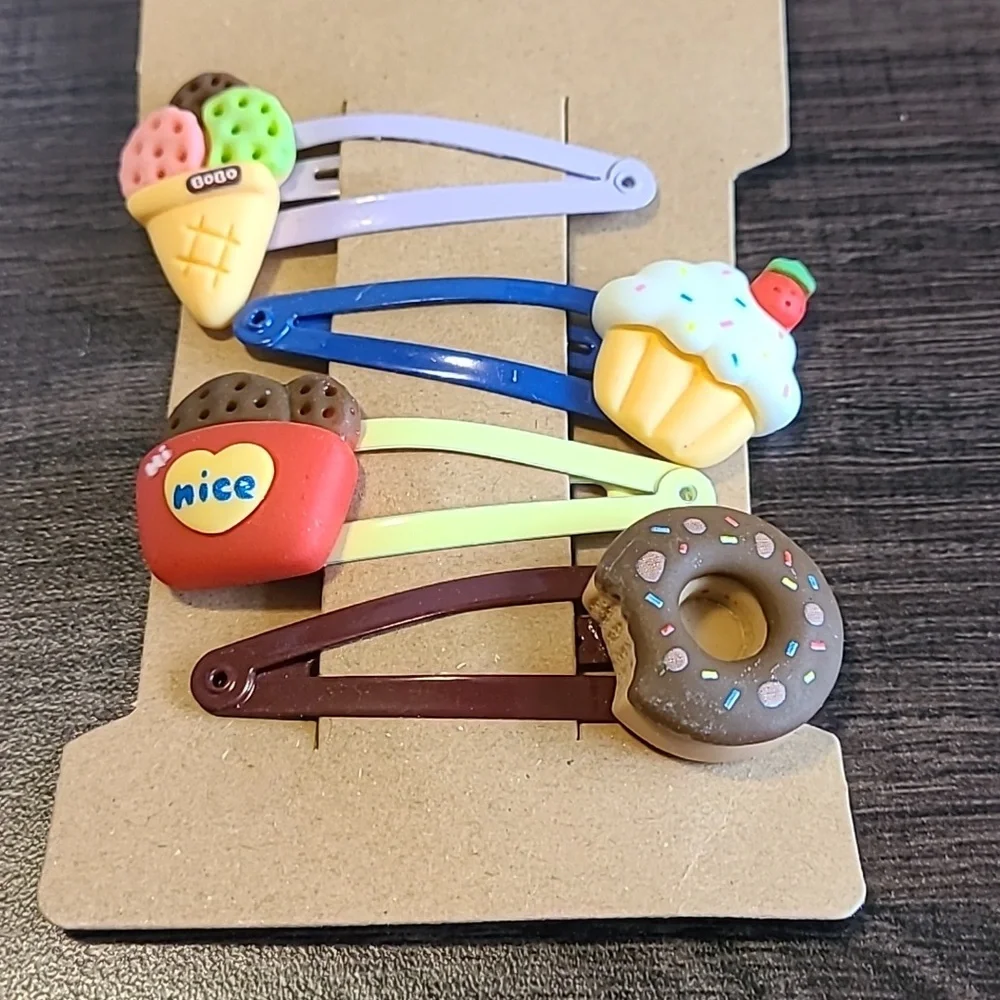 Cute Food Hair‎ Clips Set Ice Cream Cupcake Donut Cookies Barrettes